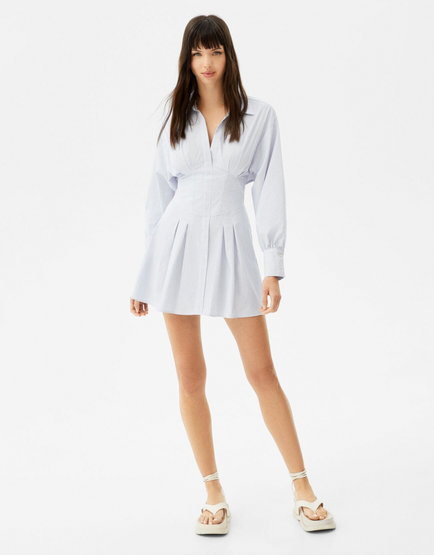 Minihemdkleid aus Popelin mit Corsage-Detail