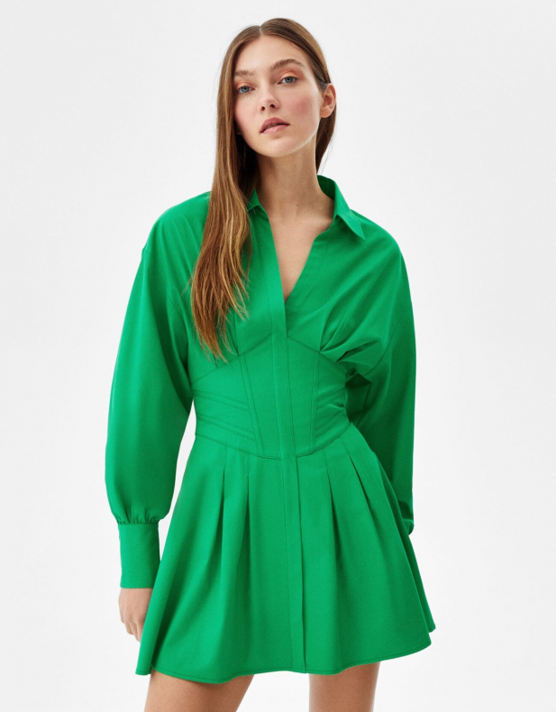 Minihemdkleid aus Popelin mit Corsage-Detail