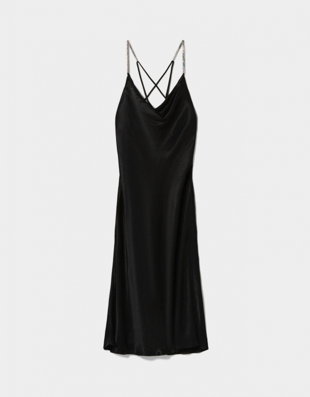 Satiniertes Midikleid mit Tr?gern und Strass