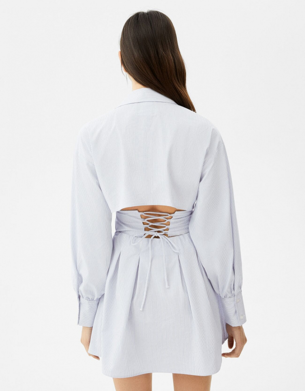 Minihemdkleid aus Popelin mit Corsage-Detail